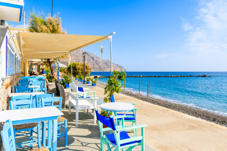Traditional Greek tavern in Diafani port on Karpathos island, Greeceのeditorial素材