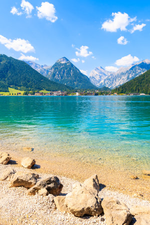 Cystal clear water of Achensee lake near Pertisau town on sunny summer day, Tirol, Austriaのeditorial素材