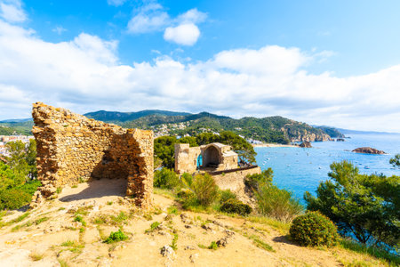 Castle ruins in Tossa de Mar town, Costa Brava, Spainのeditorial素材