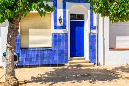 Blue door of a typical house in Llafranc town, Costa Brava, Spainの写真素材
