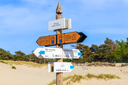 Beautiful white sand beach with dunes and blue sea near Kolobrzeg, Baltic Sea coast, Poland
