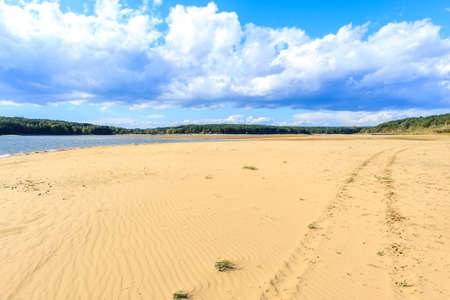 Beautiful sandy beach at Chancza lake in Swietokrzyskie region in central Polandの写真素材