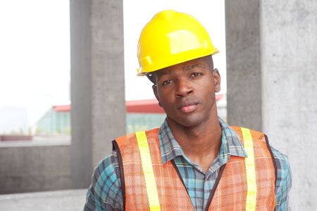 portrait of an African American construction worker on locationの写真素材