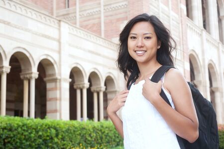 portrait of a pretty Asian college student on campusのeditorial素材