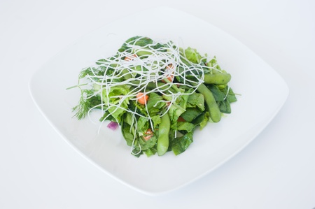 Plate of fresh chopped salad on a white backgroundの写真素材