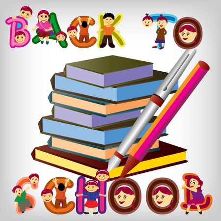 kids posing for back to school theme over white backgroundのイラスト素材