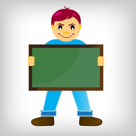 Boys and banners with chalk boards against white background, abstract vector art illustrationのイラスト素材