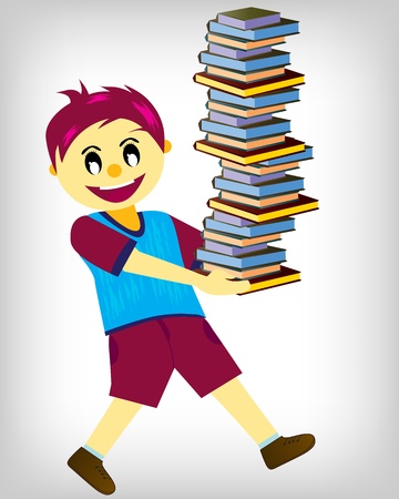 Boy Carrying A Stack Of Books のイラスト素材