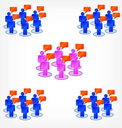 Conceptual icons of forum or chat group of speech bubbles and personsのイラスト素材