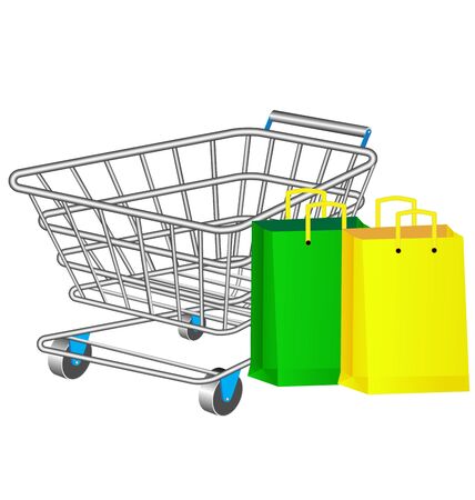 Shopping basket and colourful paper bagsのイラスト素材