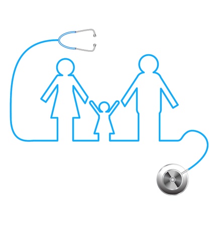 illustration of family icon with stethoscope on abstract medical background のイラスト素材