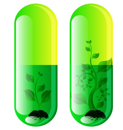 two designs natural pills with leafのイラスト素材