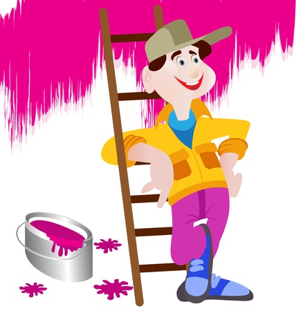 the handyman cartoon painter character at his workのイラスト素材