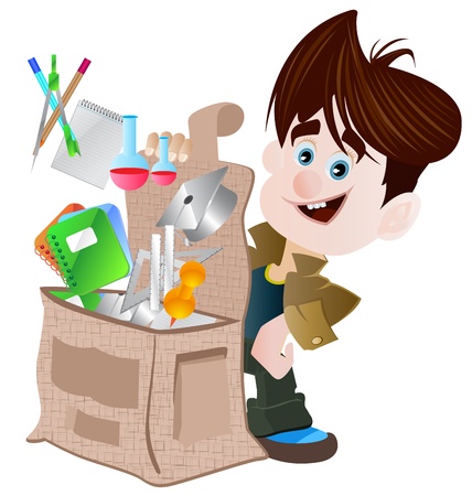 A cartoon boy is happy after opening a  box.のイラスト素材
