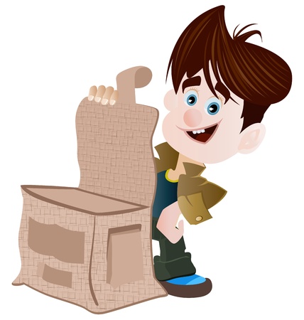 A cartoon boy is happy after opening a  box.のイラスト素材