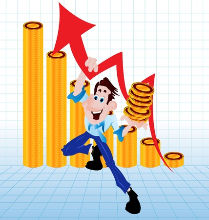 illustration of one business man and money and growth arrowのイラスト素材