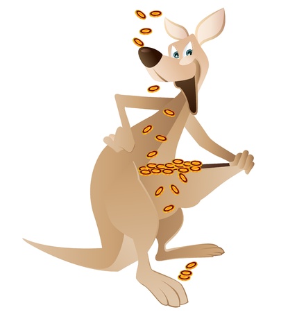 illustration of cartoon kangaroo with money in the pocketのイラスト素材