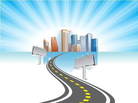 billboard with road and city backgroundのイラスト素材
