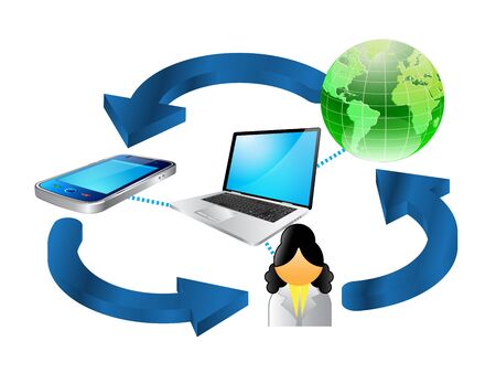 laptop phone tablet Connection.communication in the global computer networksのイラスト素材