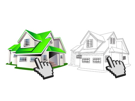 illustration of house and wireframe on white backgroundのイラスト素材
