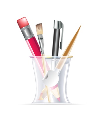 Writing & Drawing Tools in a desk organizer for office, のイラスト素材