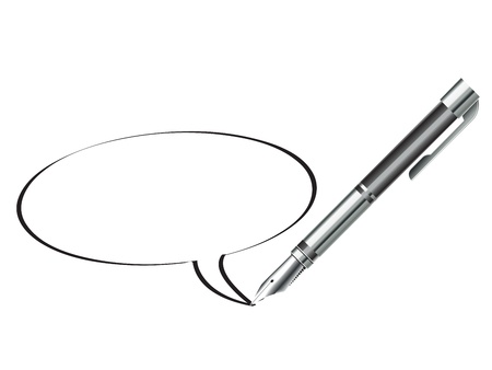 talk bubble with copyspace and pen isolated on a white backgroundのイラスト素材