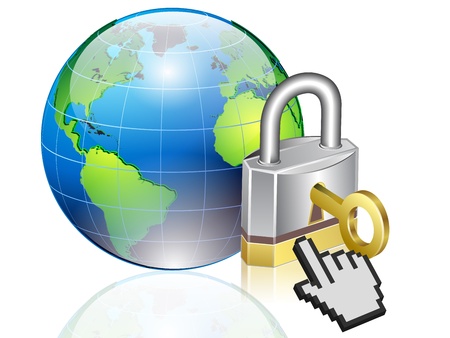 illustration of Earth globe and lock with keyのイラスト素材