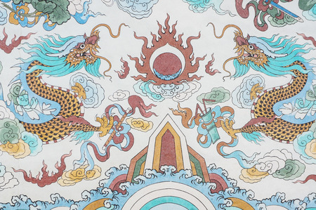 Traditional Thai art of painting on the wall of Thai templeの写真素材