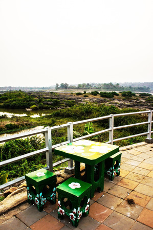 Cement table and chairの写真素材