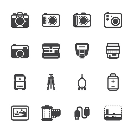 Camera Icons and Camera Accessories Icons with White Backgroundのイラスト素材