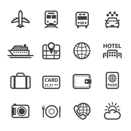 Travel and Vacation Icons with White Backgroundのイラスト素材