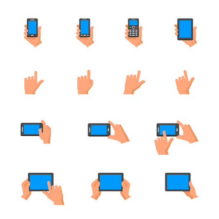 Mobile Phone and Digital Tablet using with Hand Touching Screen Iconsのイラスト素材