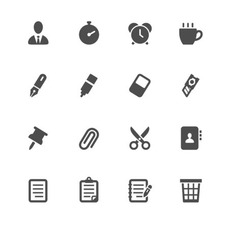 Business and Office Icons with White Backgroundのイラスト素材