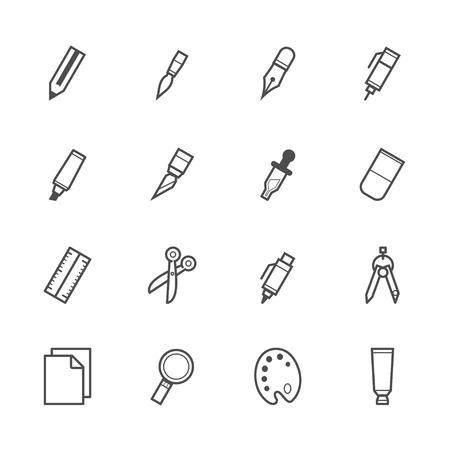 Stationery and Painting tools iconsのイラスト素材