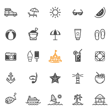 Summer and Beach Icons with White Backgroundのイラスト素材