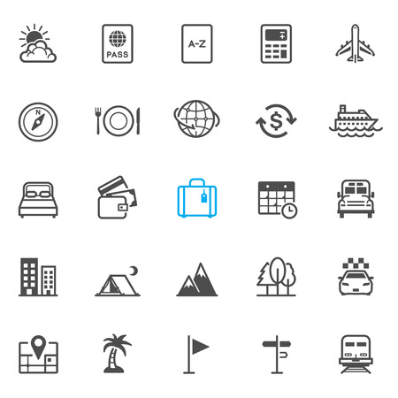 Travel and Vacation Icons with White Backgroundのイラスト素材
