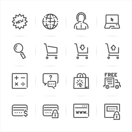 E-Commerce and Online Shopping icons with White Backgroundのイラスト素材