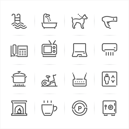 Hotel and Hotel Amenities Services icons with White Backgroundのイラスト素材