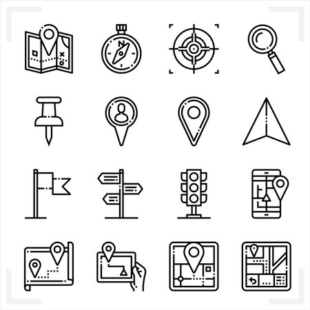 Map and Location Icons with White Backgroundのイラスト素材