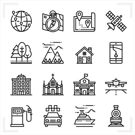 Location and Map Icons with White Backgroundのイラスト素材