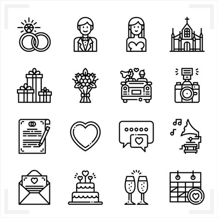 Wedding and Love icons with White Backgroundのイラスト素材