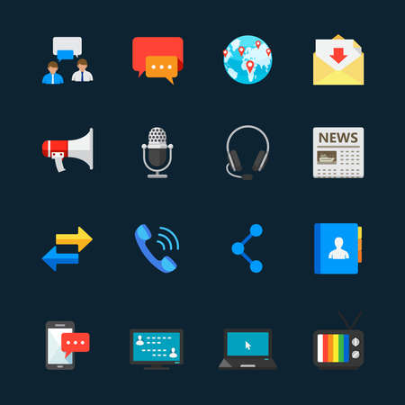 Communication and Chat Icons with Black Backgroundのイラスト素材