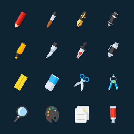 Stationery and Painting tools icons with Black Backgroundのイラスト素材