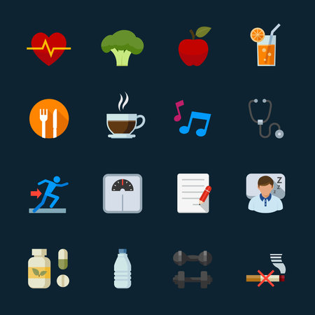 Health and Wellness Icons with Black Backgroundのイラスト素材