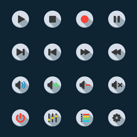 Media Player and Music Icons with Black Backgroundのイラスト素材
