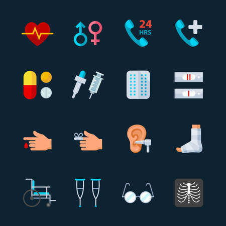 Medical and Medical Treatment Icons with Black Backgroundのイラスト素材