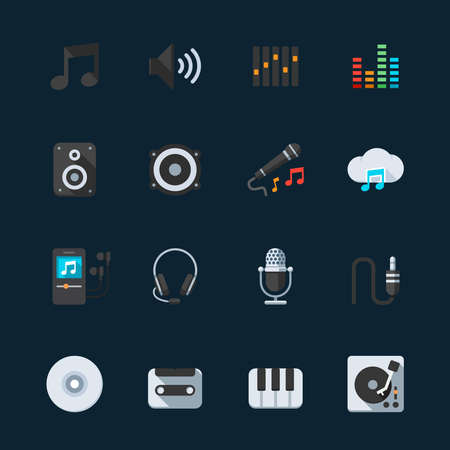 Music and Musical Instrument Icons with Black Backgroundのイラスト素材