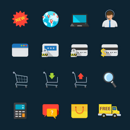 e-commerce and online shopping icons with Black Backgroundのイラスト素材