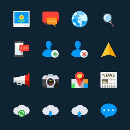 Communication and Social Media Icons with Black Backgroundのイラスト素材