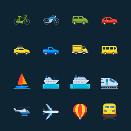 Transportation and Vehicles Icons with Black Backgroundのイラスト素材